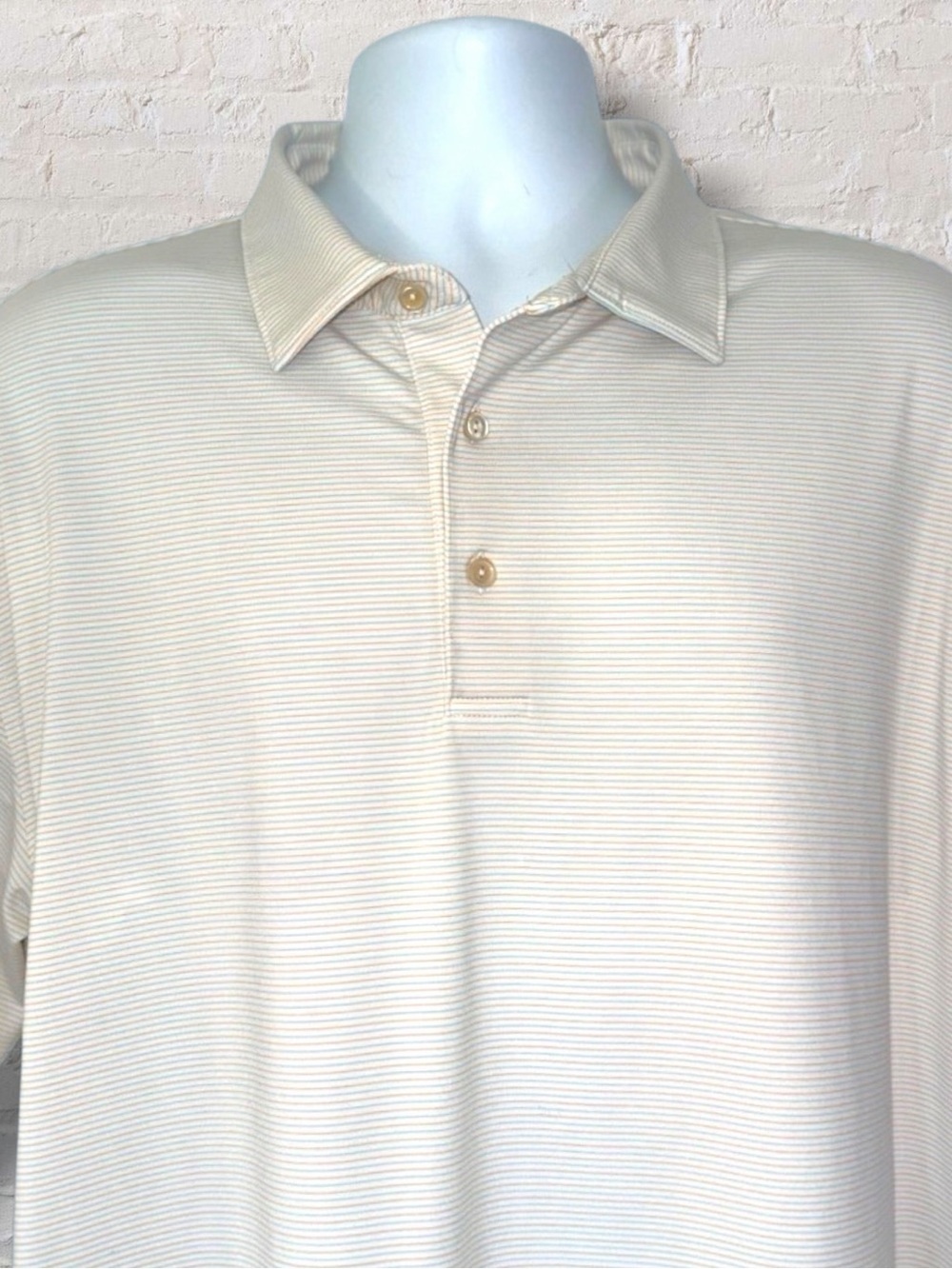 Peter Millar Summer Comfort Polo Shirt Men’s XL Cream Stripe Golf Performance - Picture 2 of 12